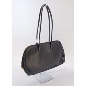 Vintage Furla Leather Tote Handbag Shoulder Bag Black Gold Hardware Classic Luxe